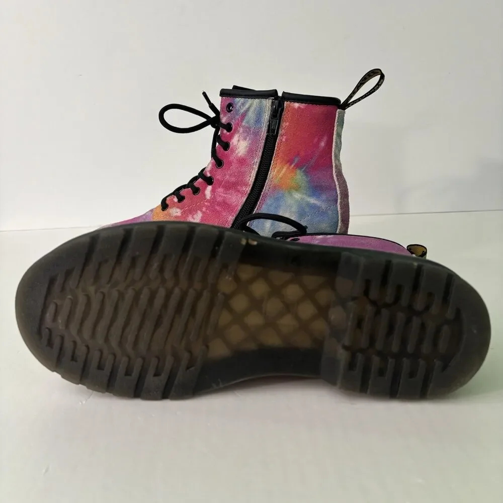 Dr Martens Rainbow Tie Dye Leather Boots Youth Girls Size 4 US, 36 EU Side Zip